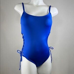 Shade & Shore Royal Blue Lace-Up One-Piece Swimsuit MEDIUM